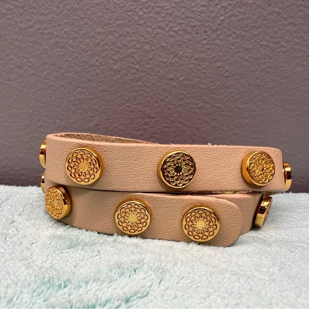 Elegant Genuine Leather Beige and Gold Women's Bracelet